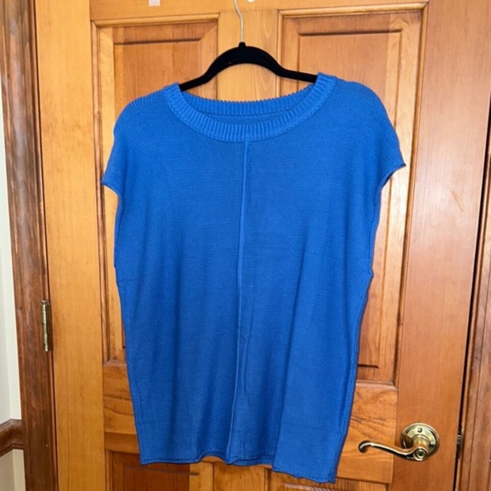Blue Knit Short Sleeve Cap Sleeve Sweater Top